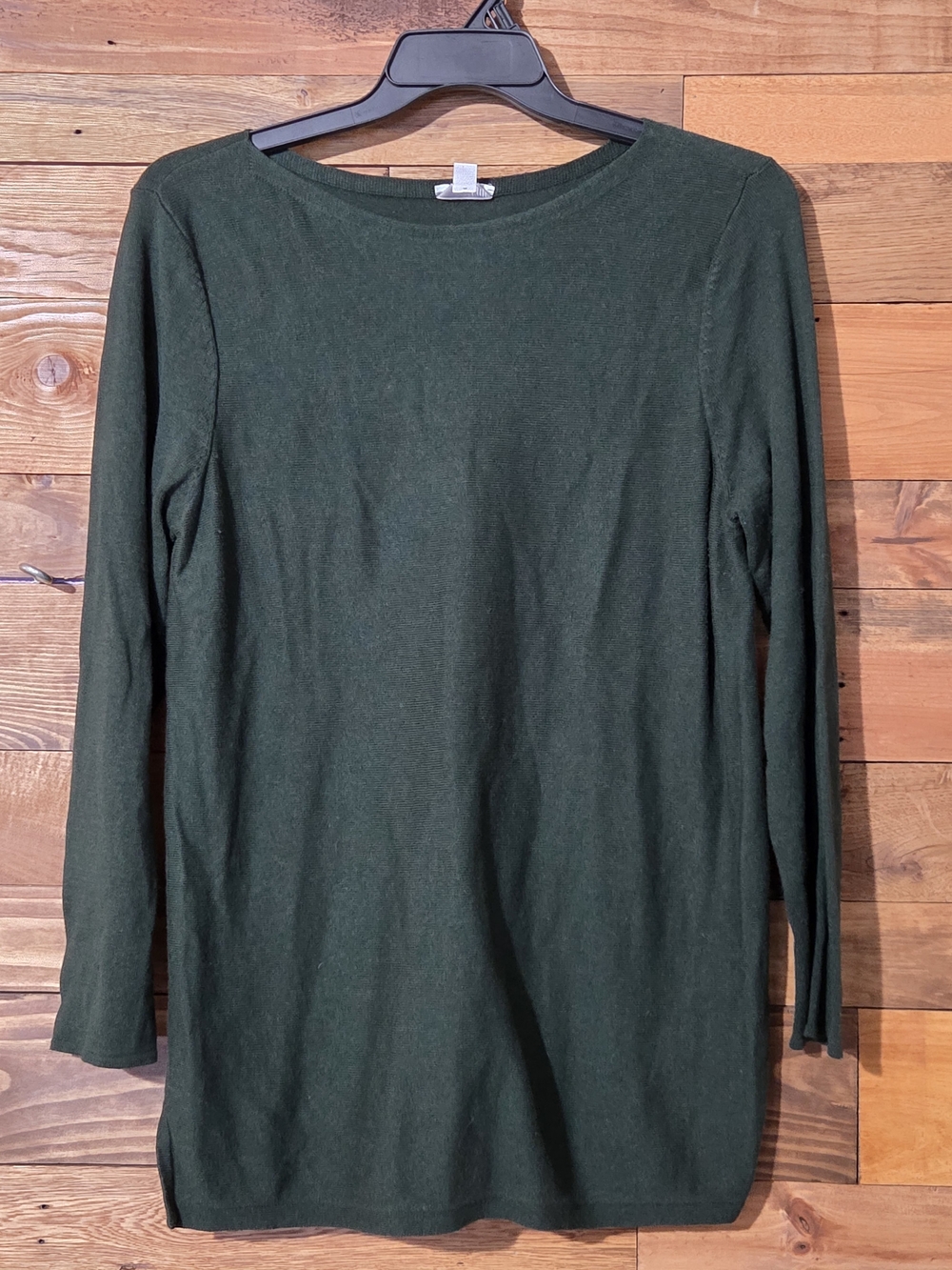 J. Jill Women L Dark Green Knit Sweater Boat Neck Long Sleeve Cotton Blend Top